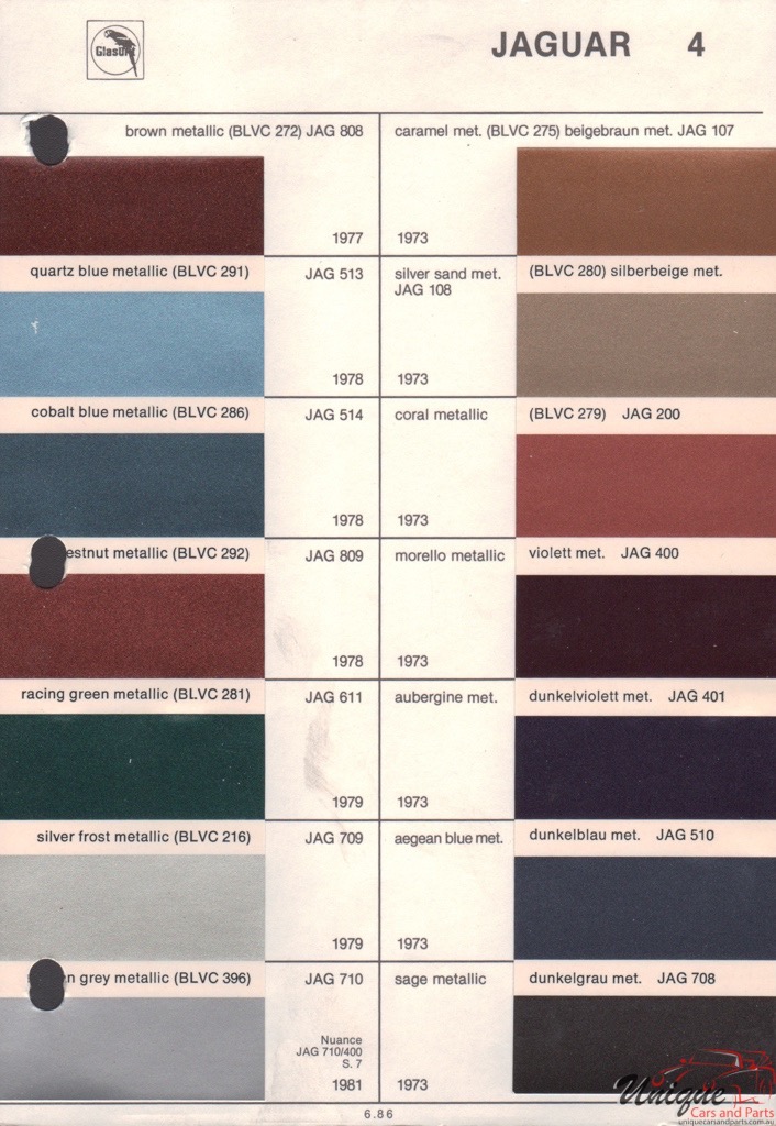 1976 Jaguar Paint Charts Glasurit 11